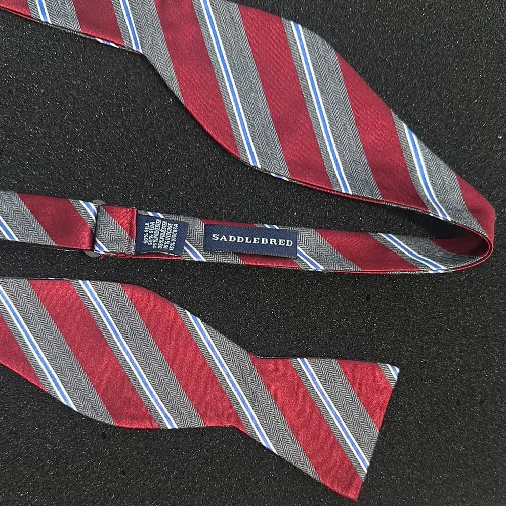 Saddlebred Red/Burgundy, Gray, Blue Striped Self-Tie Bow Tie